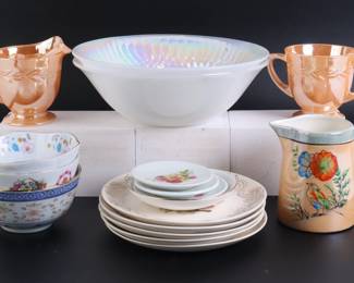 Lot 7622 Mixed Lot  Fire King  Federal Lusterware  Misc Ceramic Plates Bowls and Pitcher