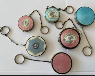 Lot 7422 Lot of 6 Vtg Rouge Makeup Silverplated Metal Compact Keychain