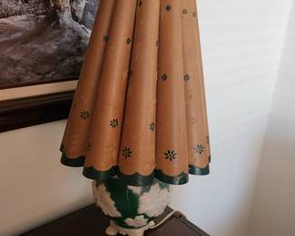 Vintage Oakleaf Milkglass Lamp with Celluloid Shade (pair available)