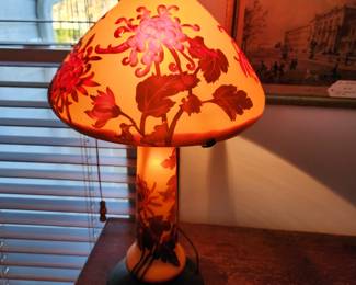 French Art Nouveau Cameo Glass Lamp, signed Emile Galle