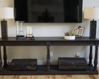 RH console table and decor