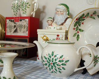 Christmas China, cookie jar, mugs, serving pieces