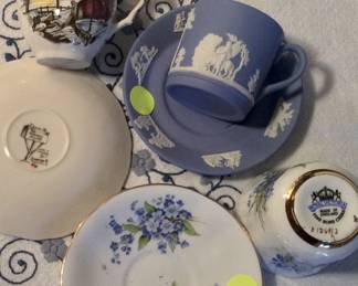 Demitasse cups and saucers, Friendly Village , Wedgwood and other makers