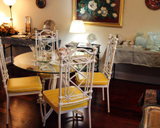 Vintage glass topped table with 4 chairs, great for small t-party’s 