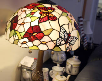 tiffany style lamp with stained glass butterfly shade