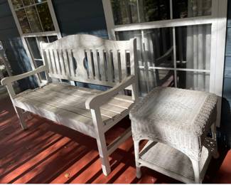 Heavy bench. I’m sure he made it  and wicker tables 