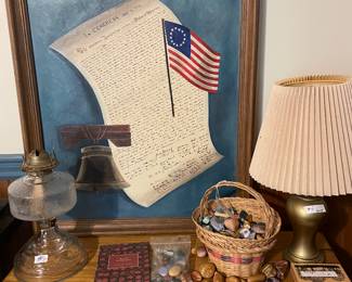 This painting hung in his class room when he taught Government. Polished rocks and there’s a polisher. Oak one drawer table