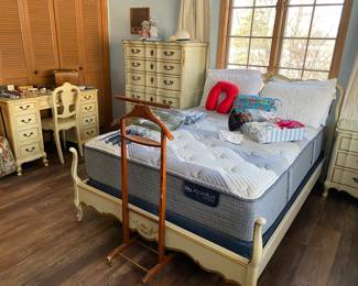 Dixie bedroom set, full size bed, dresser, chest of drawers, desk, bedframe and side table 