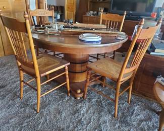 Dining Table, 6 Vintage Dining Chairs - Caning all good