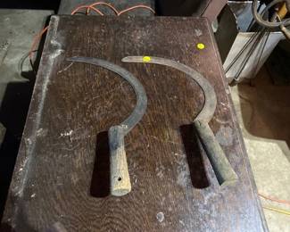 TWO ANTIQUE HAND SICKLES