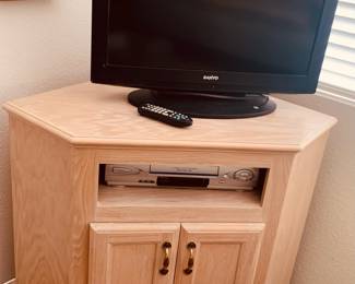 Corner White Washed Media Stand