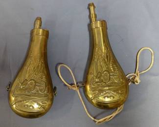 Metal High Relief Powder Flasks, Qty 3, Winchester Black Powder Blank Cartridges, Remington Percussion Caps, Bone Style Revolver Grips, And More