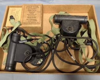WWII Era Shure Brothers Throat Microphones T-30-V, Qty 2 (1 New In Box), With Toggle Switch Battery Packs, And Signal Corps Batteries