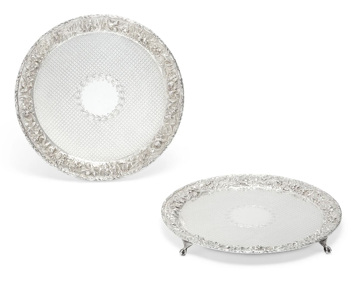 A pair of S. Kirk & Son sterling silver footed salvers
20th century