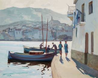 Figures on a quayside