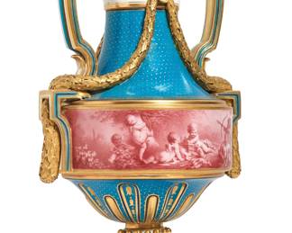 An English turquoise ground porcelain vase
probably Minton
late 19th century