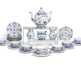 A Royal Copenhagen porcelain part tea service in the Blue Fluted Full Lace pattern
20th century