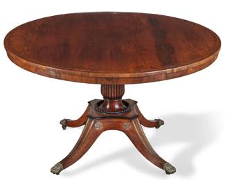 A Regency brass inlaid hardwood and grain painted breakfast table
early 19th century