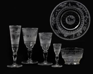 An extensive suite of Lobmeyr engraved table glass
late 19th century