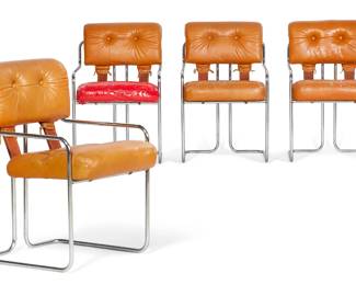 A set of four Guido Faleschini for Mariani Pace tubular chrome and tufted leather Tucroma armchairs
mid 20th century
