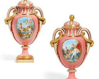 A pair of Minton pink ground porcelain covered vases
third quarter 19th century