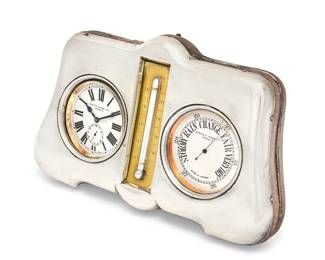 An English silver mounted desk timepiece/weather station
retailed by Mappin & Webb Ltd.
early 20th century