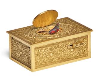 A Swiss gilt metal singing bird music box
early 20th century