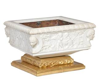 An Italian carved marble jardiniere on later giltwood stand
second half 19th century
