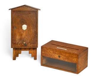 An English oak key box and letter box
late 19th century