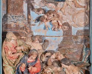 An Italian polychrome decorated terracotta relief of the Nativity
17th/18th century