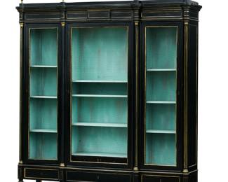 A Louis XVI style brass inlaid ebonized bibliothèque
late 19th century