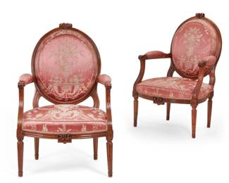 A pair of Louis XVI walnut fauteuils
late 18th century