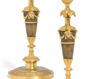 A pair of Empire gilt and patinated bronze candlesticks
early 19th century