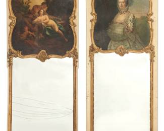 A pair of Louis XV style parcel gilt white painted trumeau mirrors
second half 19th century