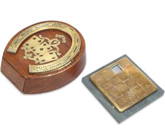 Two brass and wood game boards
late 19th/early 20th century