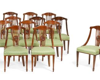 An assembled set of set of twelve Continental Neoclassical style mahogany dining chairs
eight 19th century, four modern