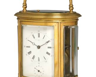 A French gilt brass oval carriage clock
Drocourt; retailed by Crosby Morse & Ross, Boston
late 19th century