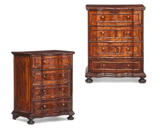A pair of Italian Baroque style walnut comodini
20th century