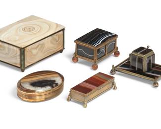 Five Continental metal mounted agate and hardstone table articles
late 19th-20th century