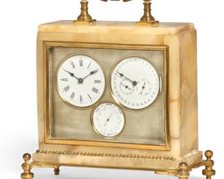 A Continental brass mounted alabaster desk timepiece/weather station
early 20th century