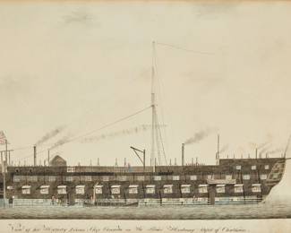 View of His Majesty’s Prison Ship Canada in the River Medway Depot of Chatham