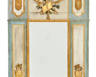 An Italian Neoclassical parcel gilt, blue and white painted trumeau mirror
early 19th century