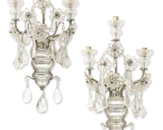 A pair of Maison Baguès style gilt metal, rock crystal and molded glass parrot form twin branch wall lights
modern