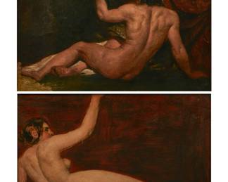 A reclining male nude (recto) and a reclining female nude (verso)