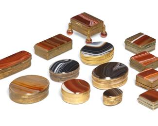 Thirteen Continental metal mounted agate boxes
late 19th-20th century