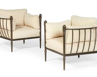 A pair of Murray's Ironworks painted aluminum Concord garden lounge chairs
modern