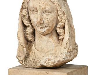 A French Gothic limestone head of the Virgin
late 14th century