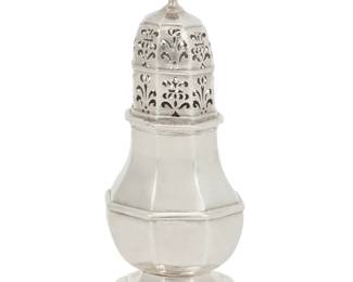 A George I Britannia standard silver octagonal sugar caster
Samuel Welder, London
1714