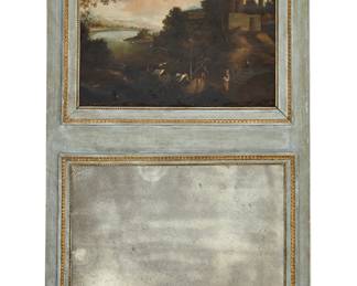 A Louis XVI blue painted trumeau mirror
late 18th century