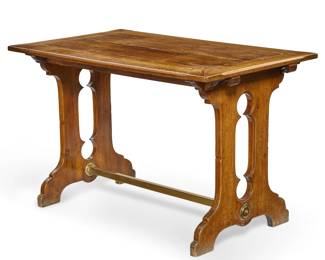 A Continental Gothic style brass mounted walnut center table
second half 19th century